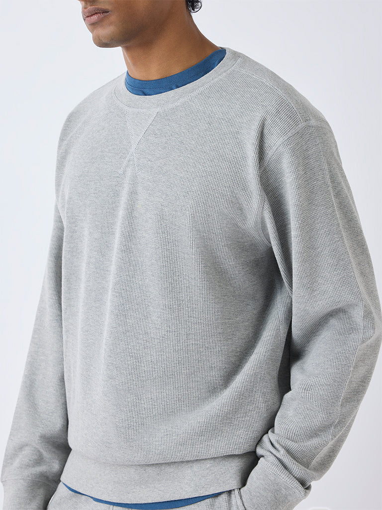 WES Lounge Grey Textured Relaxed-Fit Sweatshirt - Image 3