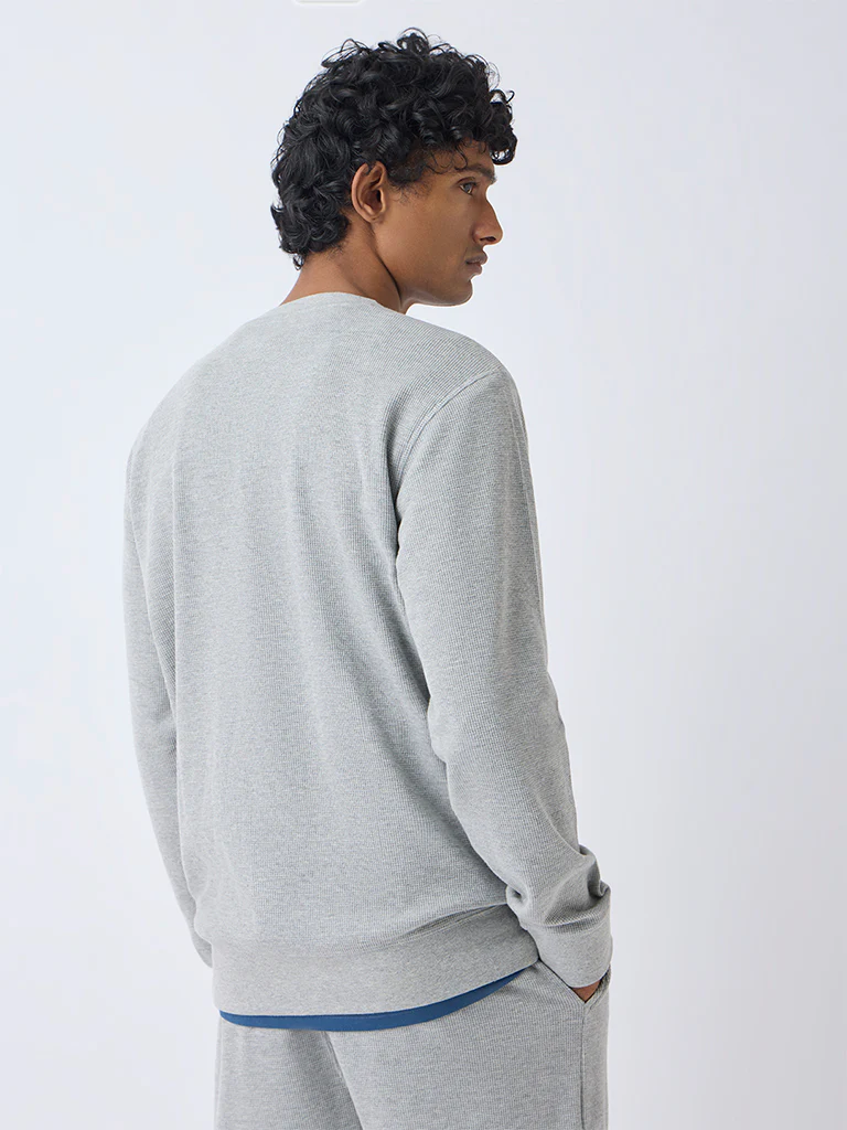 WES Lounge Grey Textured Relaxed-Fit Sweatshirt - Image 4