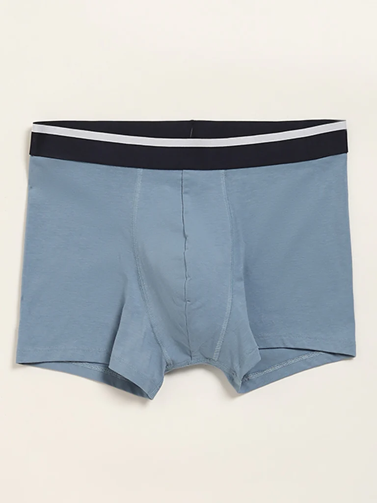 WES Lounge Light Blue Cotton-Blend Relaxed Fit Trunks - Pack of 3 - Image 5
