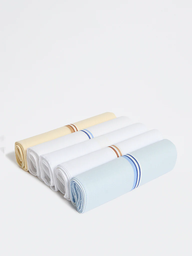 WES Lounge Light Yellow Striped Cotton Handkerchief - Set of 5 - Image 2