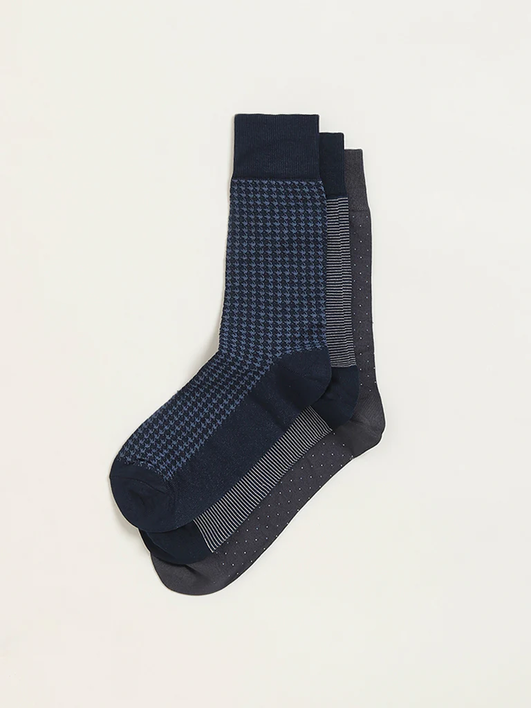 WES Lounge Multicolour Printed Cotton-Blend Full Length Socks - Pack of 3 - Image 2