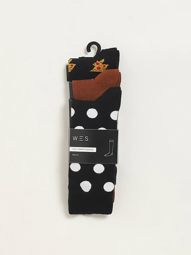 WES Lounge Multicolour Printed Cotton-Blend Full Length Socks - Pack of 3 - Image 3