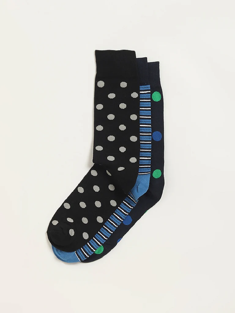 WES Lounge Multicolour Printed Cotton-Blend Full Length Socks - Pack of 3 - Image 2