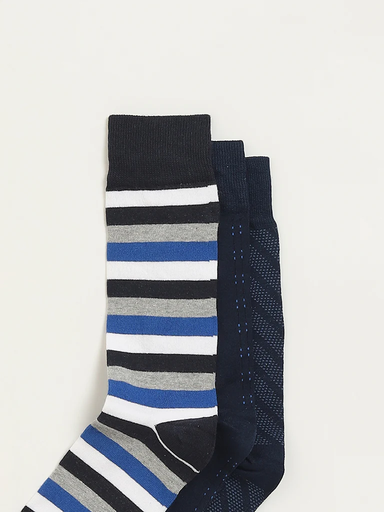 WES Lounge Multicolour Printed Cotton-Blend Full Length Socks - Pack of 3 - Image 2