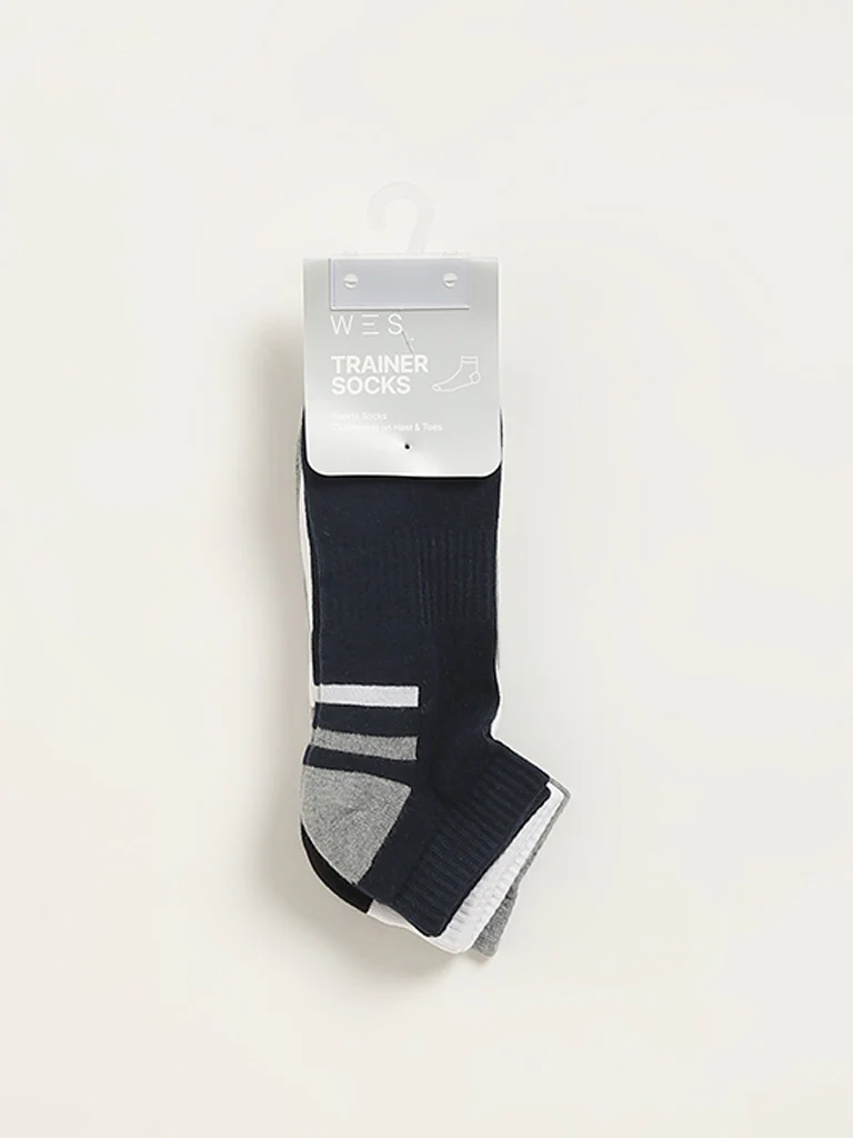 WES Lounge Multicolour Printed Cotton-Blend Trainer Socks - Pack of 3 - Image 3