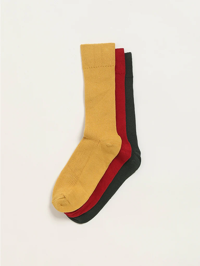 WES Lounge Multicolour Solid Cotton-Blend Full Length Socks - Pack of 3 - Image 2