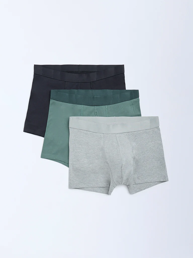 WES Lounge Multicolour Solid Cotton Trunks - Pack of 3