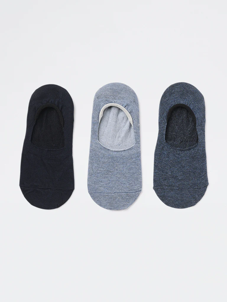 WES Lounge Navy Invisible No Show Cotton-Blend Socks - Pack of 3