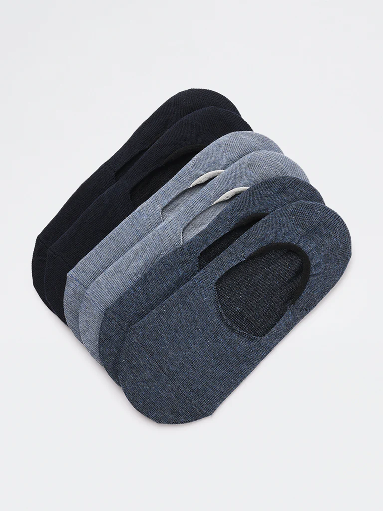 WES Lounge Navy Invisible No Show Cotton-Blend Socks - Pack of 3 - Image 3