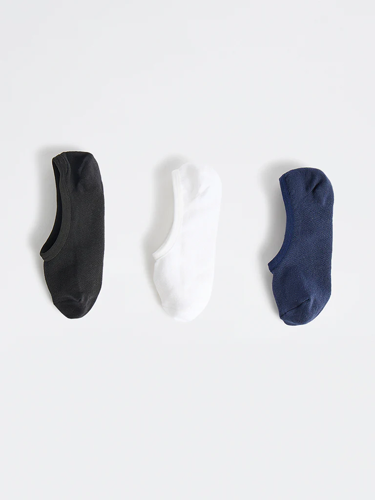 WES Lounge Navy Invisible No Show Cotton-Blend Socks - Pack of 3