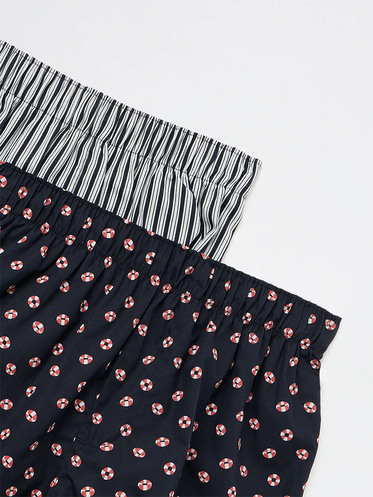 WES Lounge Navy Printed Relaxed-Fit Cotton Boxers - Pack of 2 - Image 3