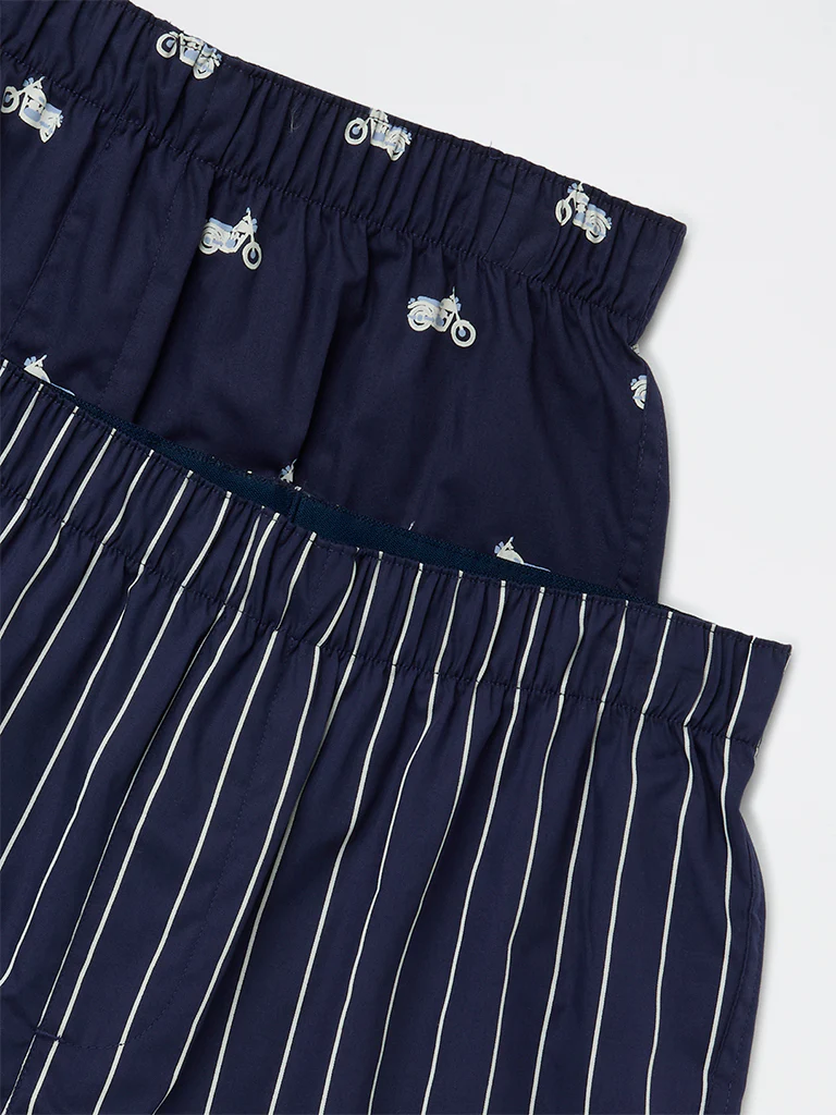 WES Lounge Navy Relaxed-Fit Cotton Boxers - Pack of 2 - Image 3