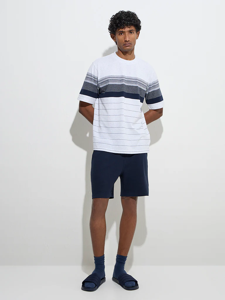 WES Lounge Navy Relaxed-Fit Mid-Rise Cotton-Blend Shorts