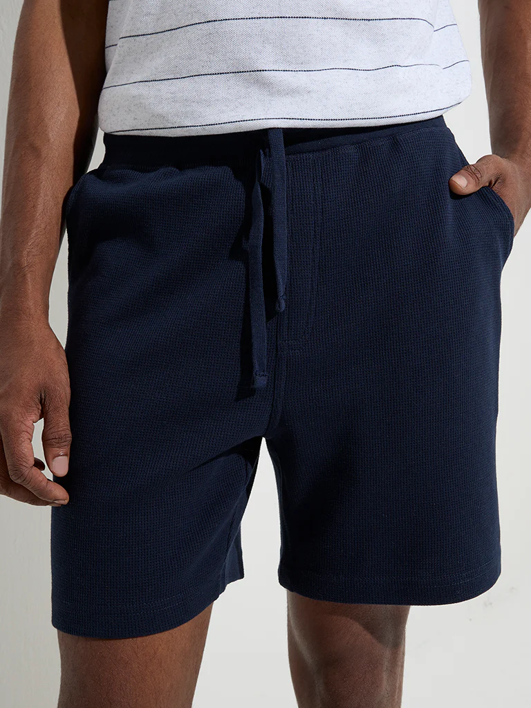WES Lounge Navy Relaxed-Fit Mid-Rise Cotton-Blend Shorts - Image 2