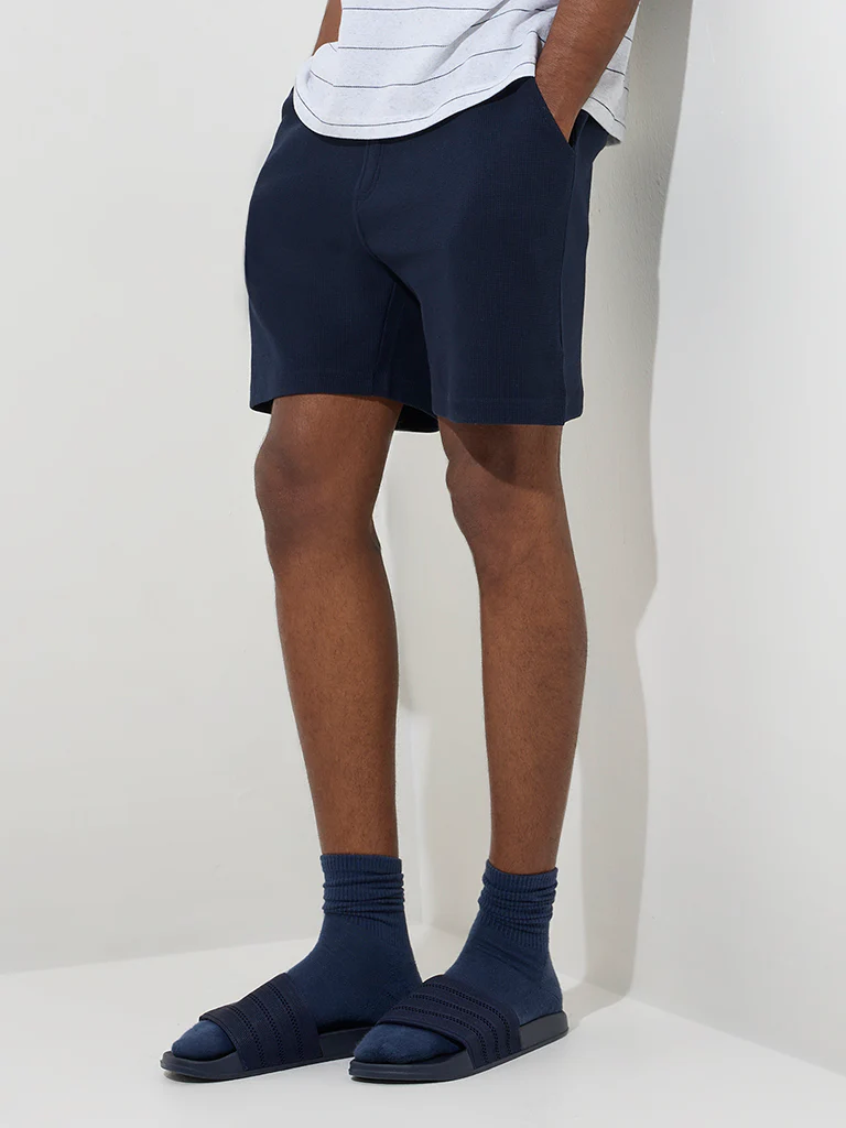 WES Lounge Navy Relaxed-Fit Mid-Rise Cotton-Blend Shorts - Image 3
