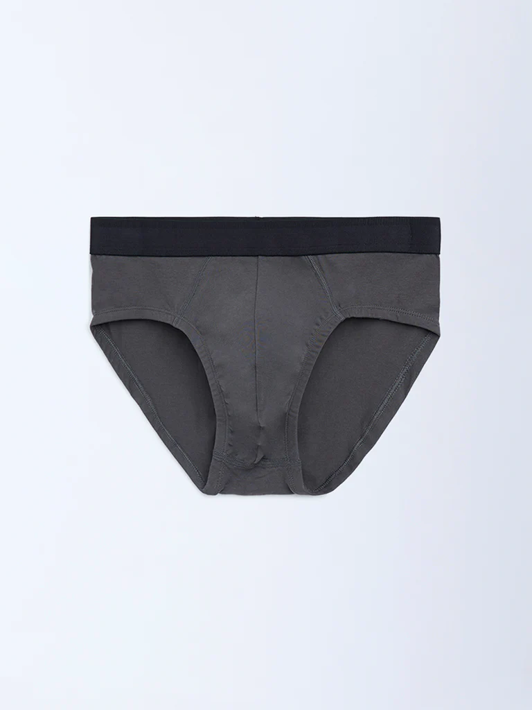 WES Lounge Navy Solid Cotton Briefs - Pack of 3 - Image 2