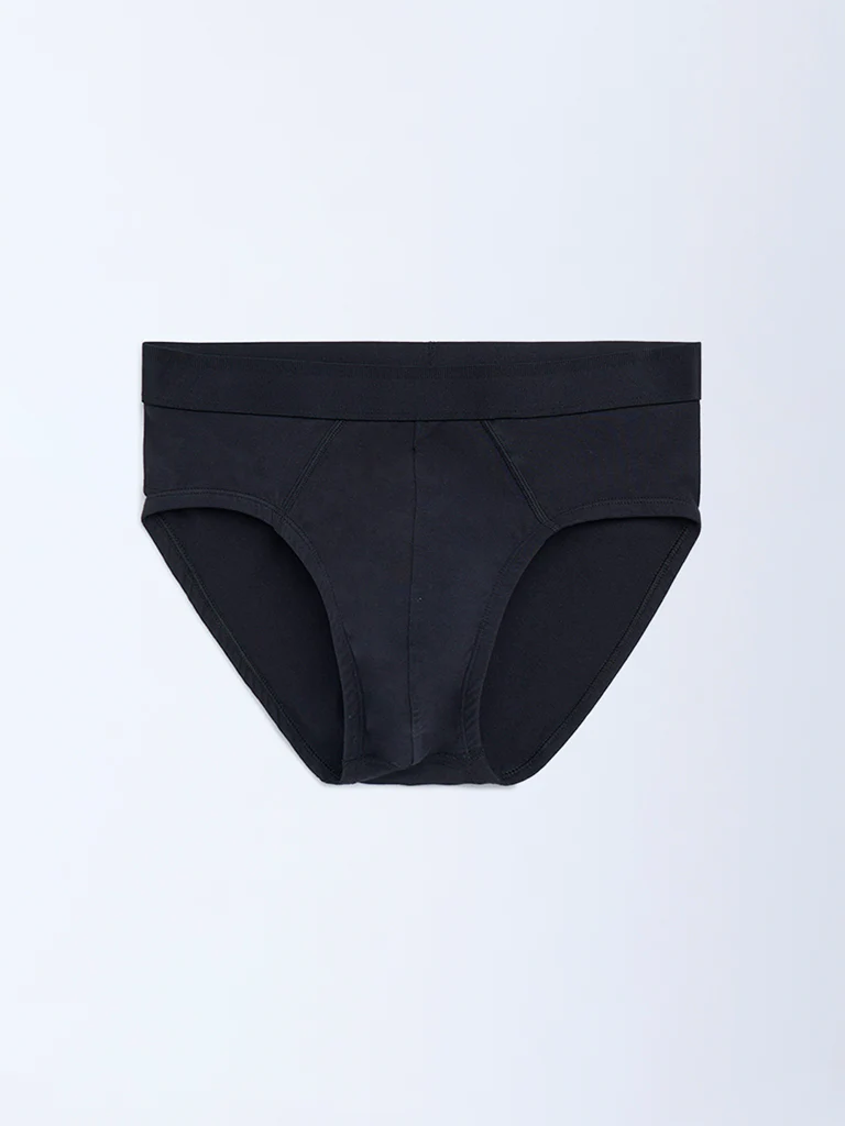 WES Lounge Navy Solid Cotton Briefs - Pack of 3 - Image 3