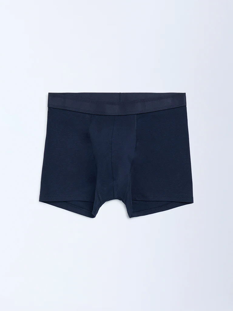 WES Lounge Navy Solid Cotton Trunks - Pack of 3 - Image 4