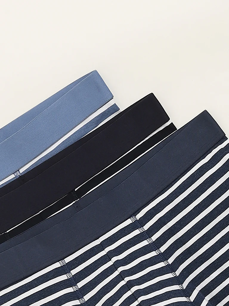 WES Lounge Navy Striped Cotton-Blend Relaxed Fit Trunks - Pack of 3 - Image 2