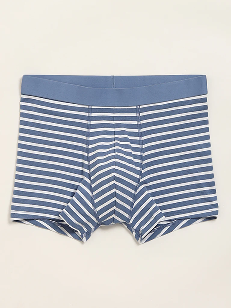 WES Lounge Navy Striped Cotton-Blend Relaxed Fit Trunks - Pack of 3 - Image 5