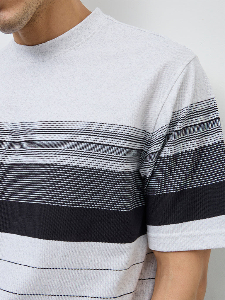 WES Lounge Navy Striped Relaxed-Fit Cotton-Blend T-Shirt - Image 3