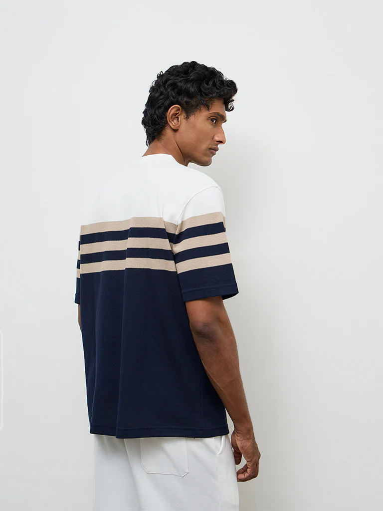 WES Lounge Navy Striped Relaxed-Fit Cotton T-Shirt - Image 4