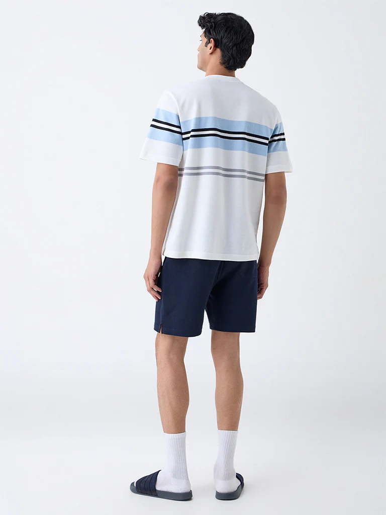 WES Lounge Off-White Colour-Blocked Relaxed-Fit T-Shirt - Image 4