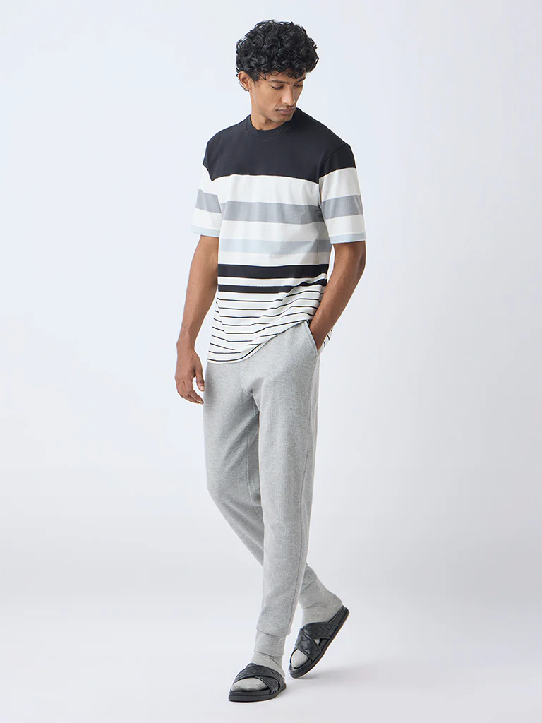WES Lounge Off-White Striped Relaxed-Fit Cotton-Blend T-Shirt