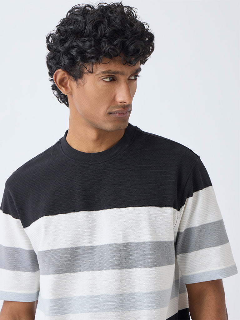 WES Lounge Off-White Striped Relaxed-Fit Cotton-Blend T-Shirt - Image 3