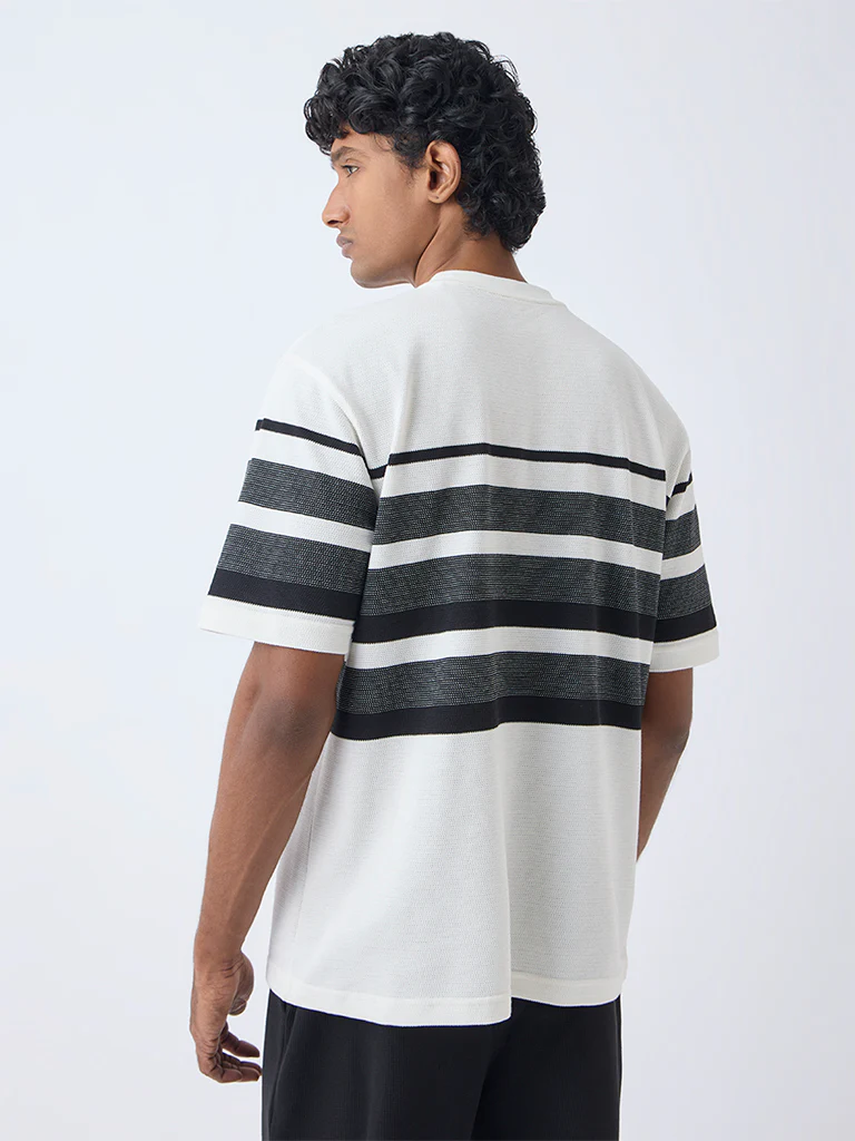 WES Lounge Off-White Striped Relaxed-Fit Cotton-Blend T-Shirt - Image 4