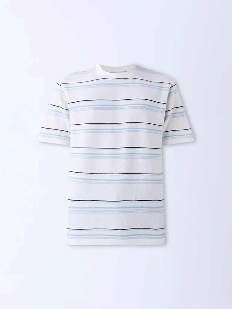 WES Lounge Off-White Striped Relaxed-Fit T-Shirt - Image 5
