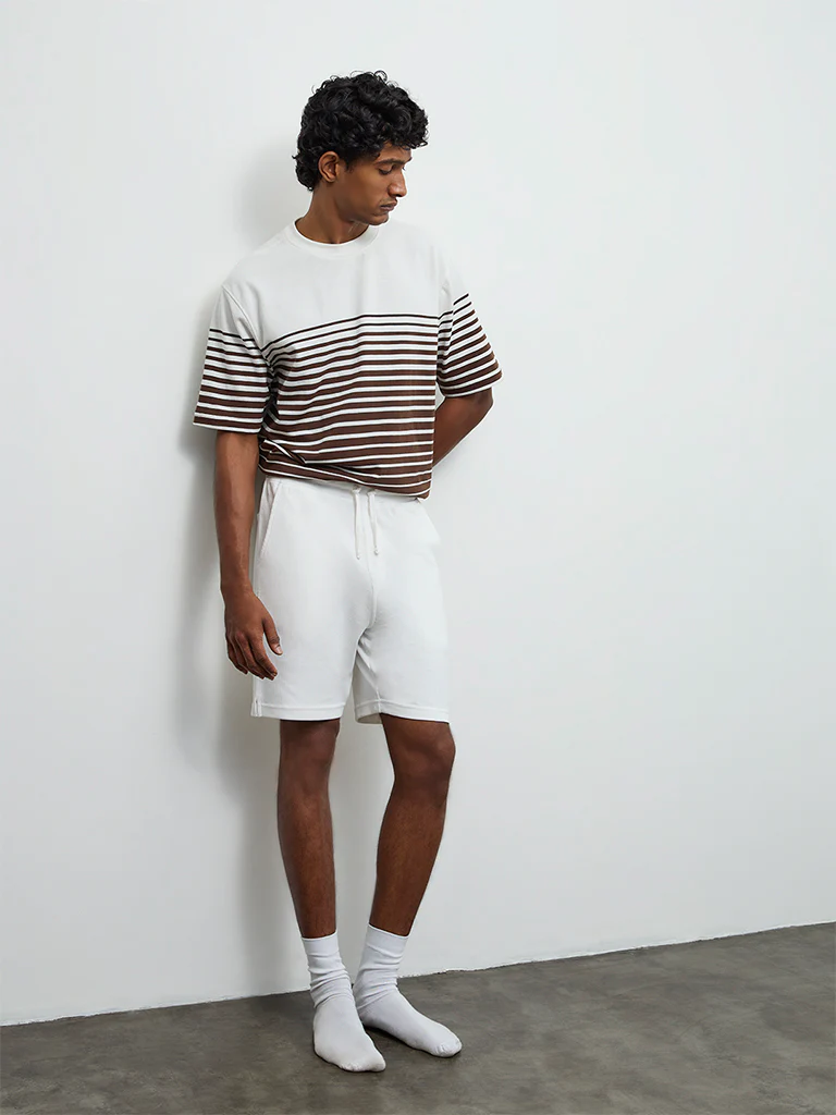 WES Lounge Off-White Waffle-Textured Relaxed-Fit Mid-Rise Cotton-Blend Shorts