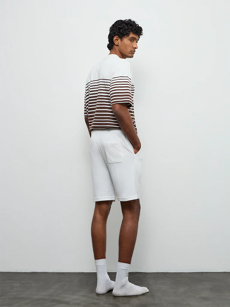 WES Lounge Off-White Waffle-Textured Relaxed-Fit Mid-Rise Cotton-Blend Shorts - Image 4