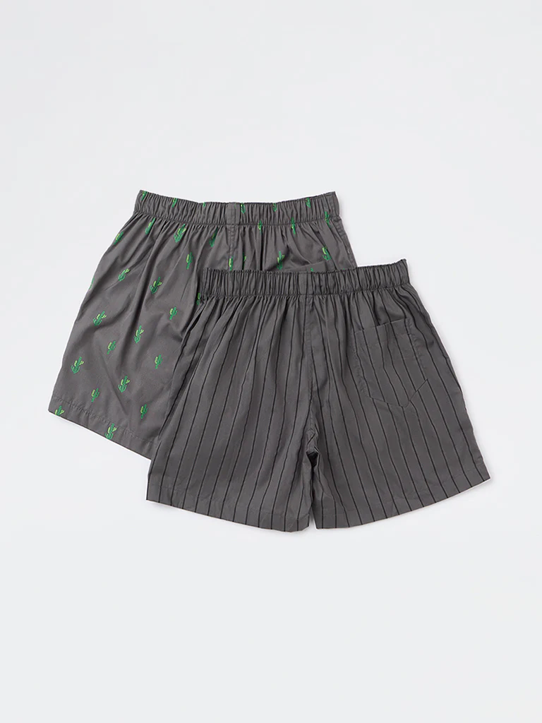 WES Lounge Olive Relaxed-Fit Cotton Boxers - Pack of 2 - Image 2