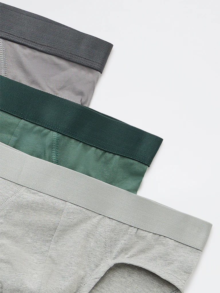 WES Lounge Olive Solid Cotton-Blend Briefs - Pack of 3 - Image 4