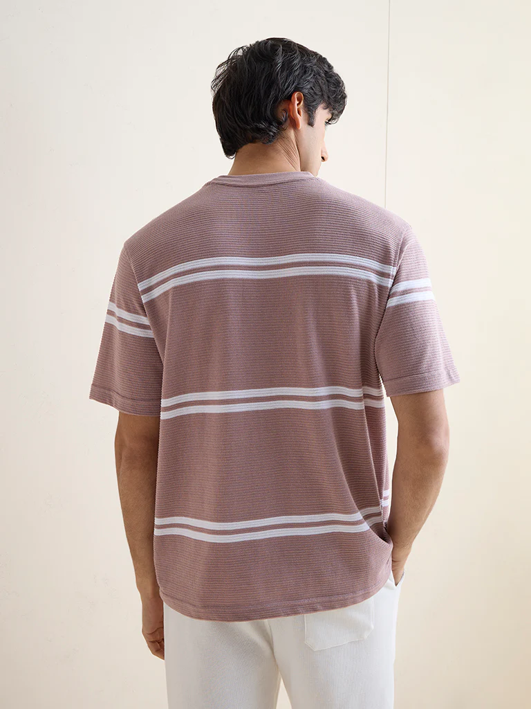 WES Lounge Pink Striped Relaxed-Fit Cotton-Blend T-Shirt - Image 4