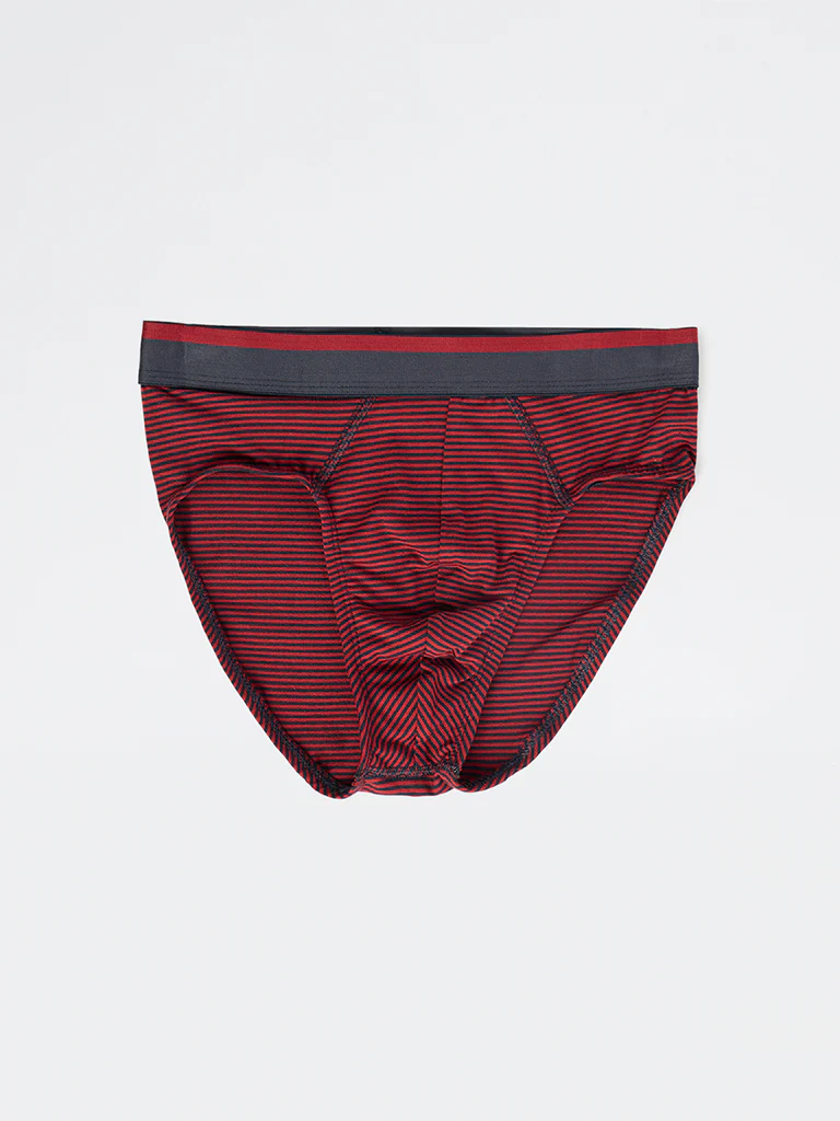 WES Lounge Red Striped Cotton Briefs - Pack of 3 - Image 3