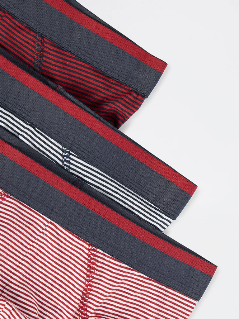 WES Lounge Red Striped Cotton Briefs - Pack of 3 - Image 4