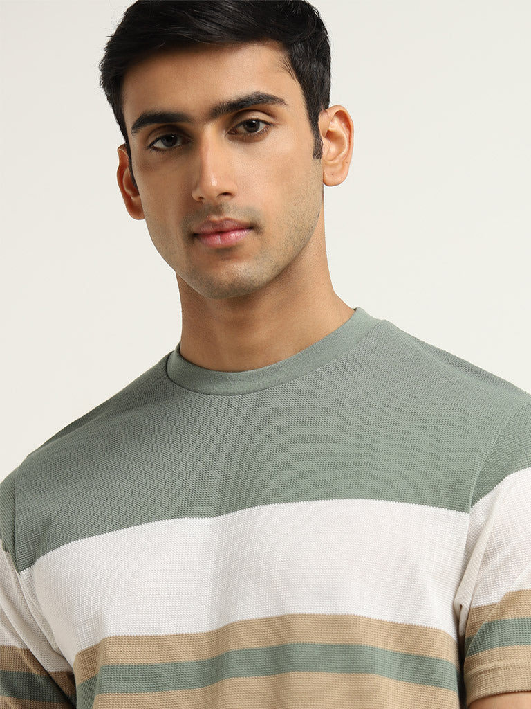 WES Lounge Sage Colour-Blocked Relaxed-Fit Cotton-Blend T-Shirt - Image 2
