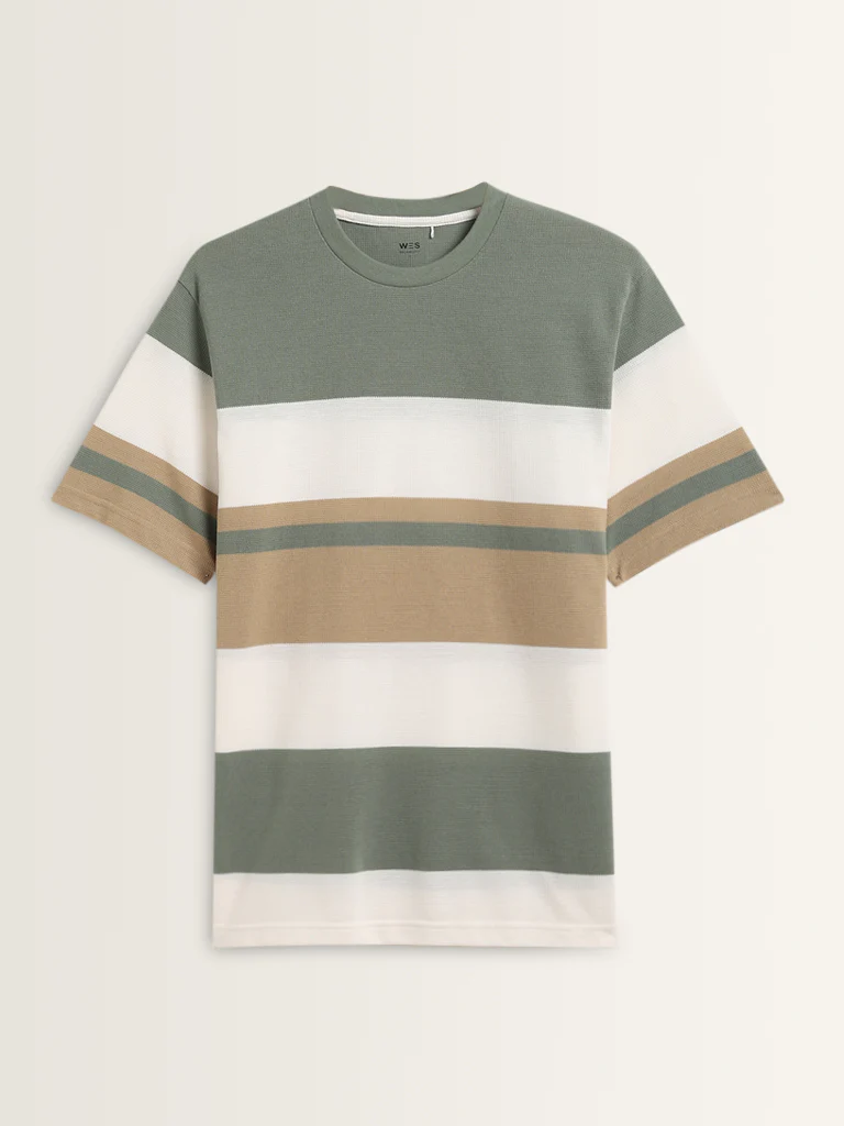 WES Lounge Sage Colour-Blocked Relaxed-Fit Cotton-Blend T-Shirt - Image 5