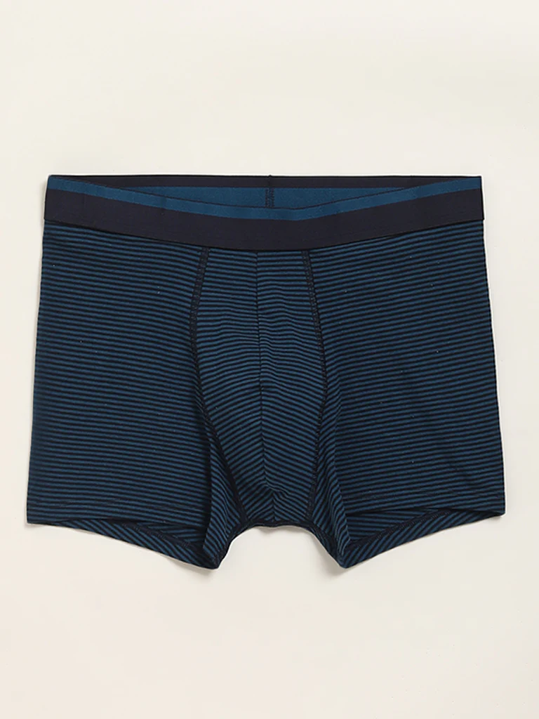 WES Lounge Teal Cotton-Blend Relaxed Fit Trunks - Pack of 3 - Image 4