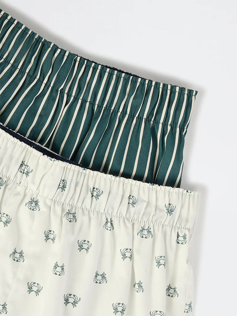 WES Lounge Teal Printed Cotton Boxers - Pack of 2 - Image 3