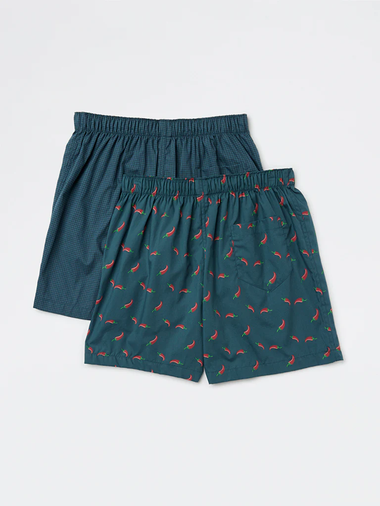 WES Lounge Teal Relaxed-Fit Cotton Boxers - Pack of 2 - Image 2