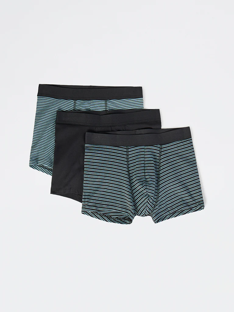 WES Lounge Teal Striped Cotton Trunks - Pack of 3