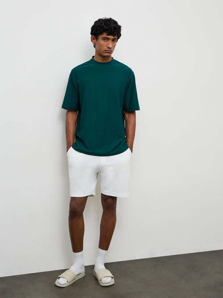 WES Lounge Teal Textured Relaxed-Fit Cotton T-Shirt - Image 3