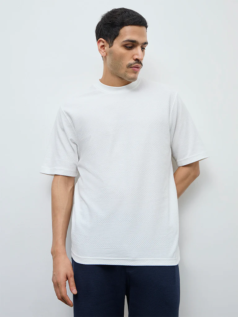 WES Lounge White Relaxed-Fit Cotton-Blend T-Shirt