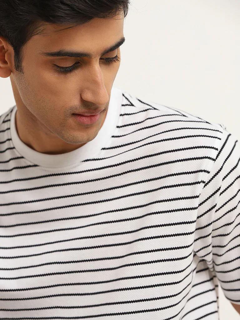 WES Lounge White Relaxed Fit Knit Cotton-Blend T-Shirt - Image 2