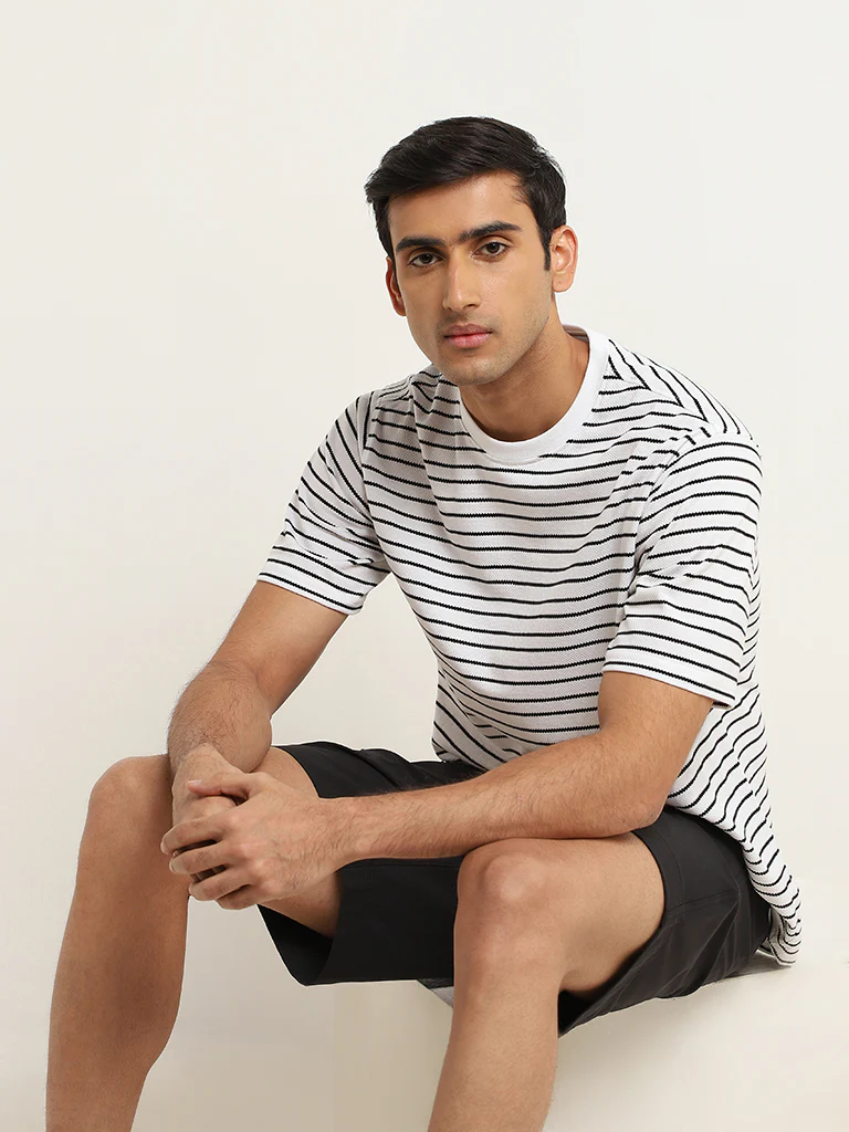 WES Lounge White Relaxed Fit Knit Cotton-Blend T-Shirt - Image 3