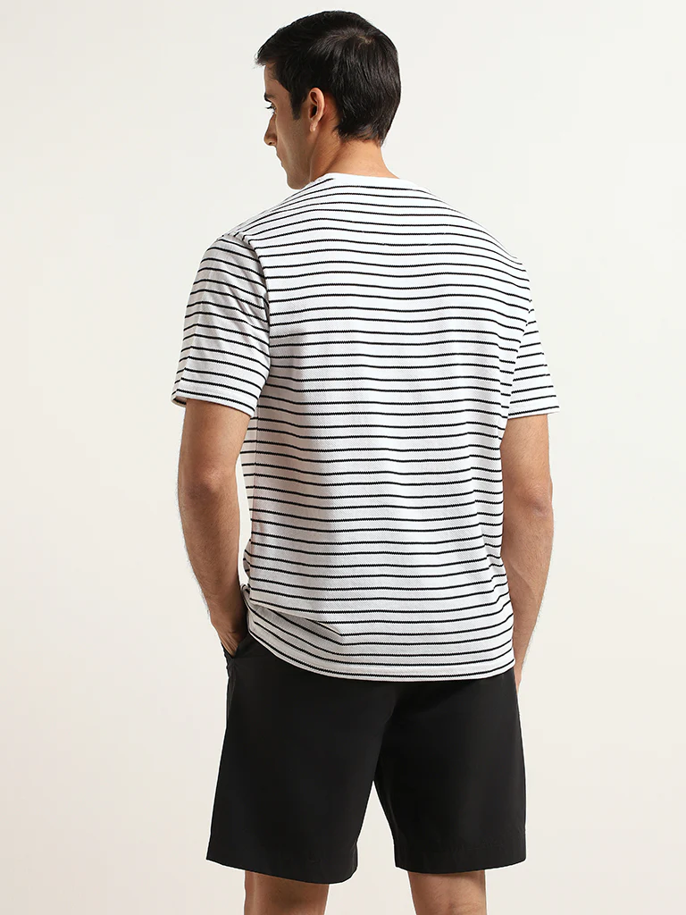 WES Lounge White Relaxed Fit Knit Cotton-Blend T-Shirt - Image 4