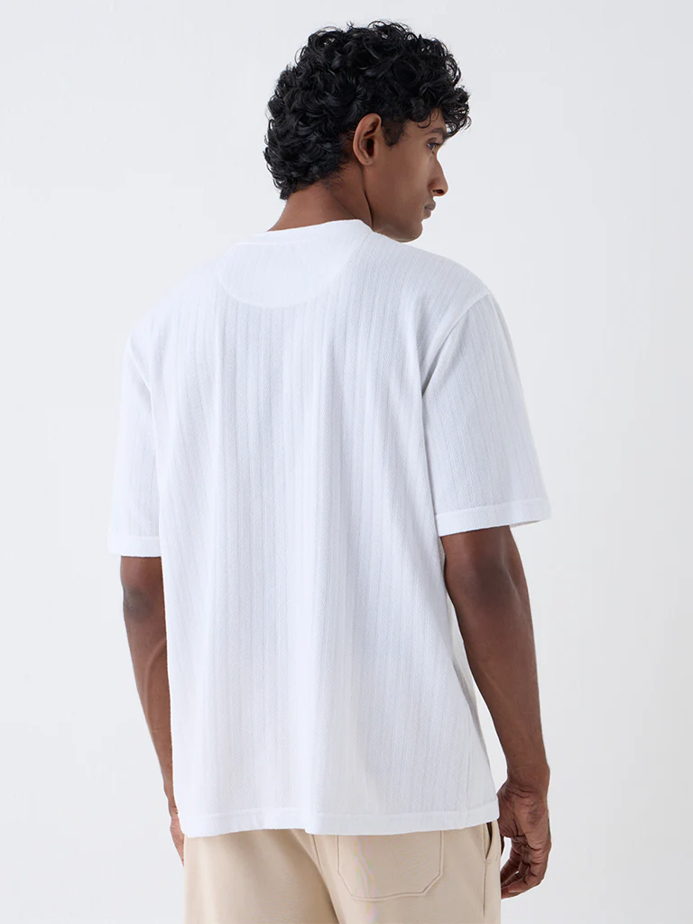 WES Lounge White Self Relaxed-Fit Cotton-Blend T-Shirt - Image 4